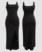 Sexy Square Neck Thick Strap Backless Slit Dress