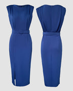 Round Neck Sleeveless Waist Ruched Slit Dress