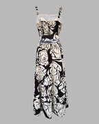 Floral Print Adjustable Straps Cutout Waist Shirred Backless Maxi Dress Casual Elastic Back Waist Ruffle Hem Vacation Dress