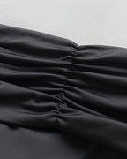 Metal Ring Decor Off Shoulder Ruched High Waist Jumpsuit Casual Cinched Waist Wide Leg Jumpsuit