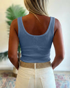 U-Neck Sleeveless Half Button Front Tank Slim Fit Backless Knit Waffle Tank Top